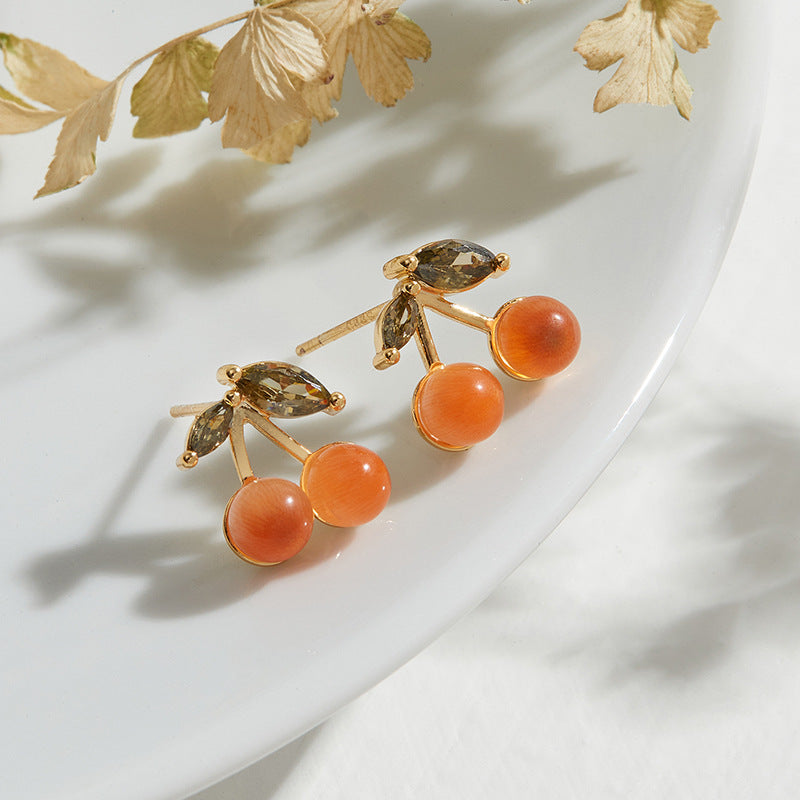 Chic Cherry Stud Earrings with a Touch of European Elegance