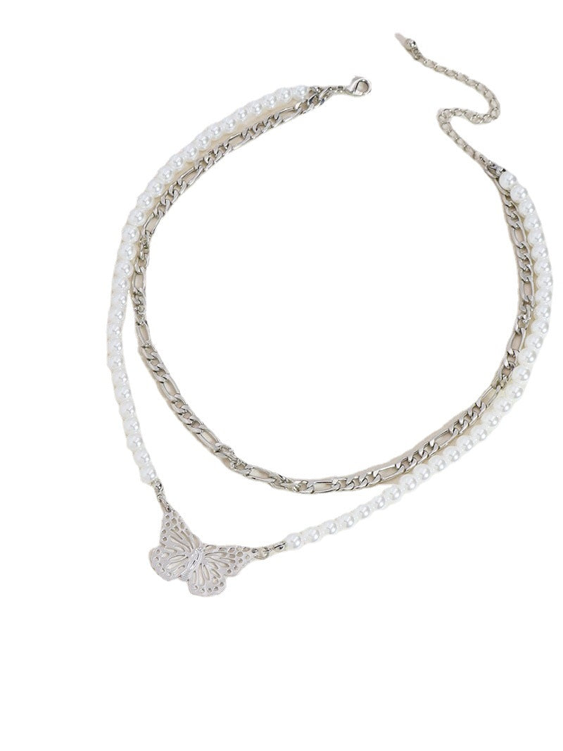 Exaggerated Butterfly Pearl Layered Necklace - Vienna Verve Collection