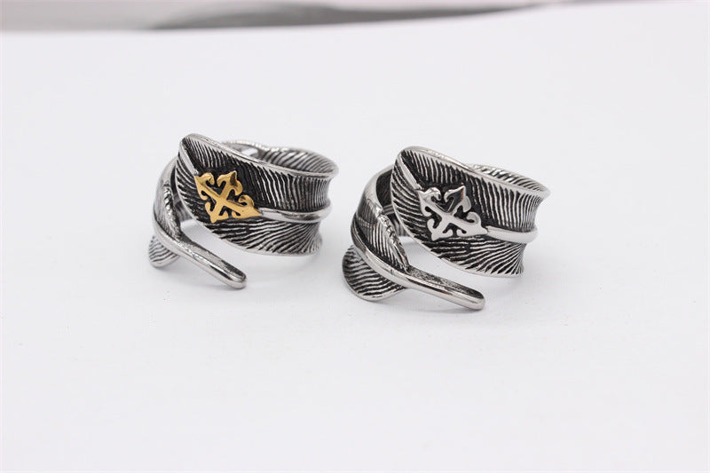 Exotic Fashion Feather Retro Titanium Ring for Men and Women