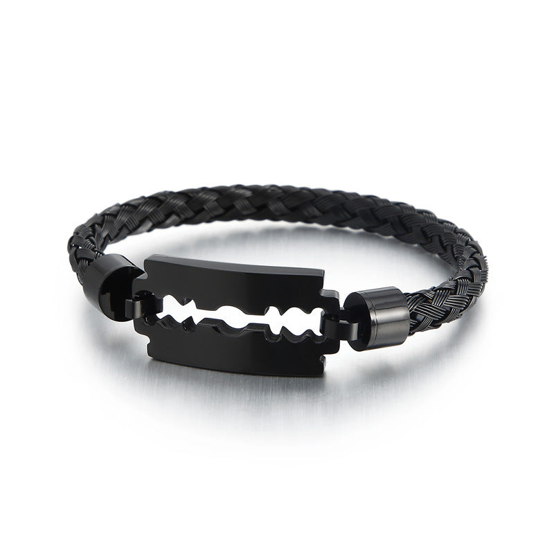 Men's Fashion Titanium Steel Braided Bracelet with 18k Vacuum Electroplating - European and American Style Jewelry