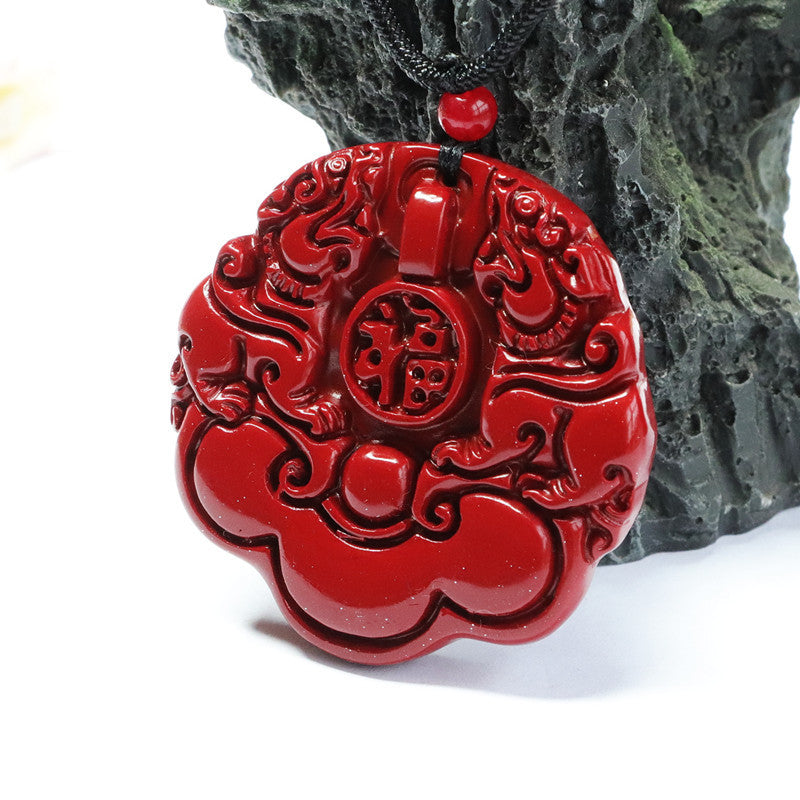 Cinnabar Pendant, Purple Gold Sand, Double Pixiu Ruyi Round Jewelry