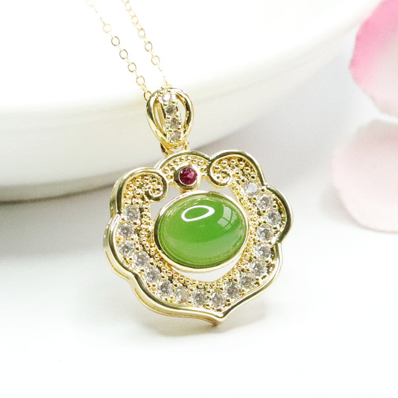 Hetian Jade Ruyi Necklace with Zircon Accents