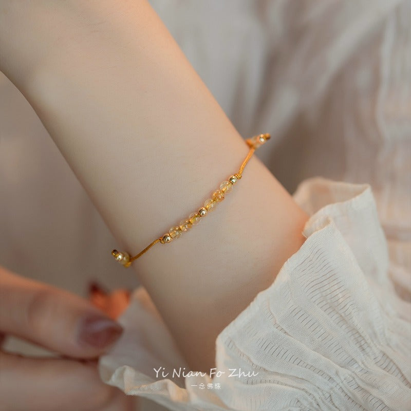 Lucky Gold Bead Natural Stone Bracelet with 14k Gold Plating