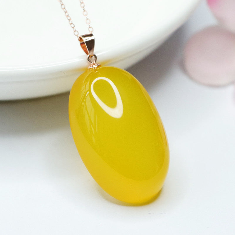 Pigeon Egg Yellow Chalcedony Sterling Silver Necklace with Rose Gold Accent