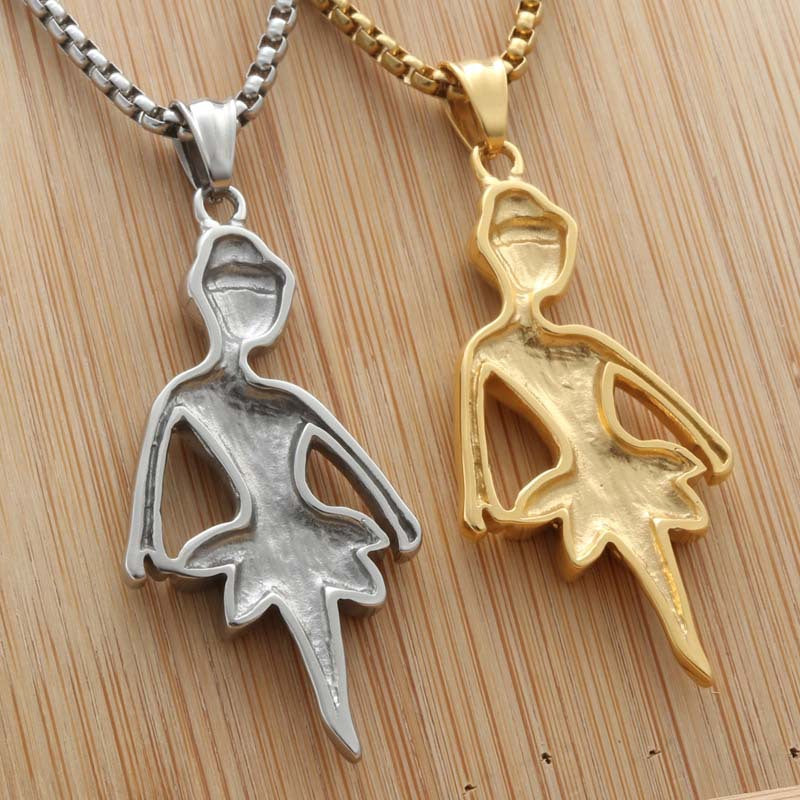 Punk Dance Titanium Steel Ballet Girl Pendant Necklace - Retro Trendy Stainless Steel Design