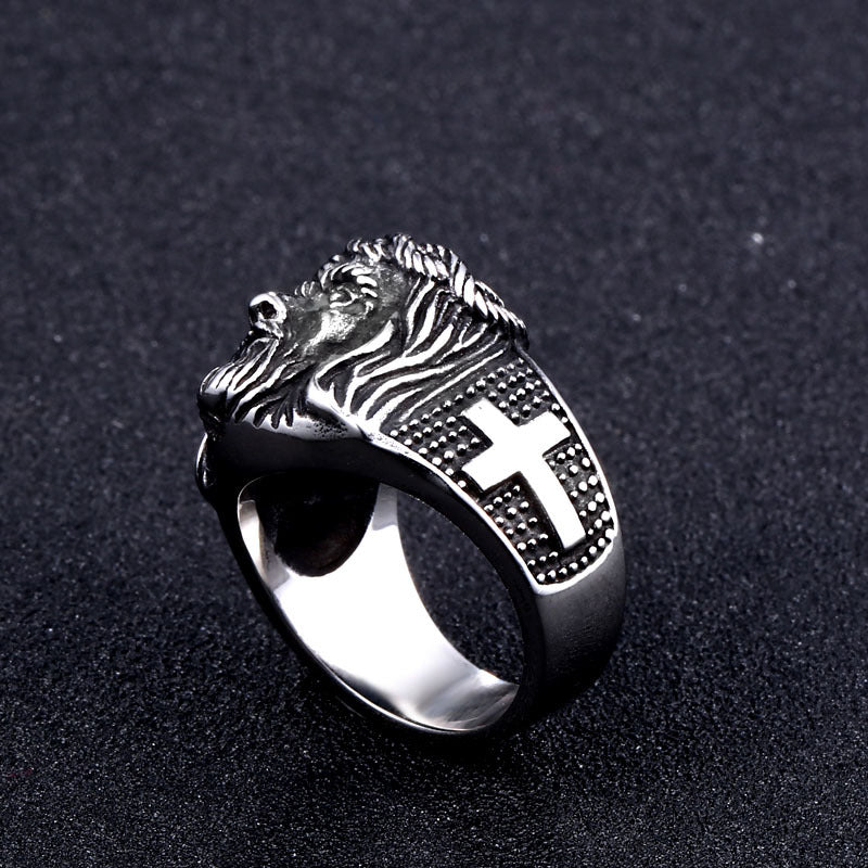 Vintage-Inspired Titanium Steel Men's Cross Ring - Elegant Stainless Steel Jewelry for Wholesale