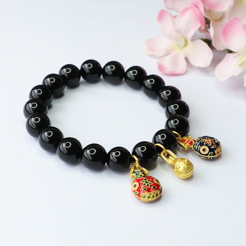 Gold Swallowing Beast Black Agate Bracelet