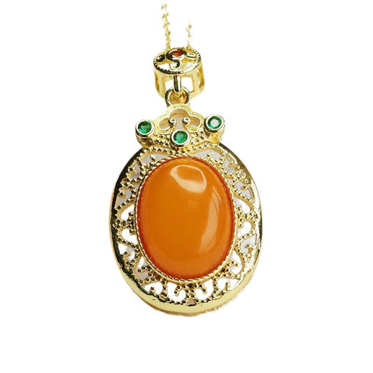 Amber Cloud Pendant with Sterling Silver and Beeswax Gem