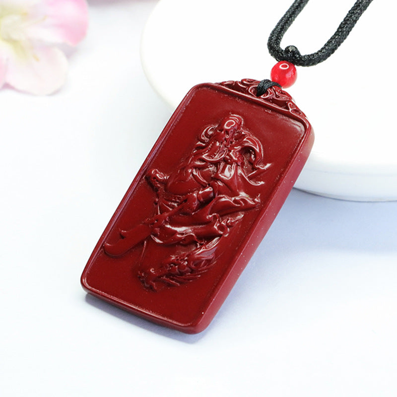 Cinnabar Pendant Force God of Wealth Guanyu Rectangle Pendant