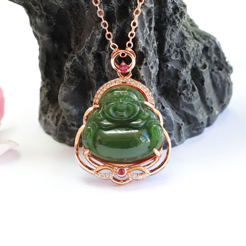 Buddha Jasper Necklace adorned with Genuine Hetian Jade