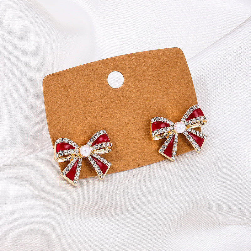 Elegant Bow Earrings in Festive Christmas Colors, Vienna Verve Collection