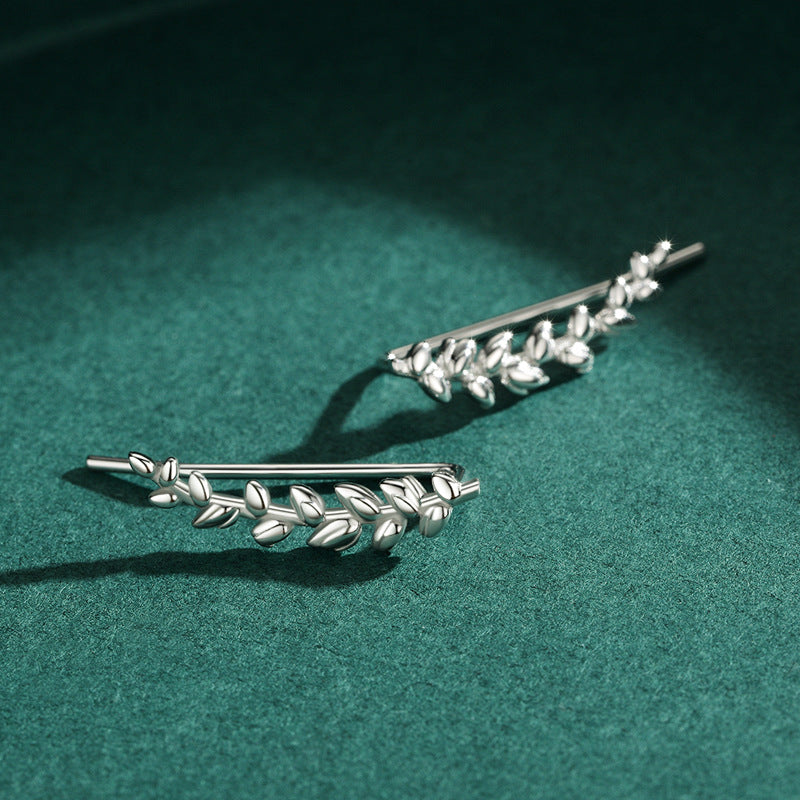 Pure Silver Long Leaf Earrings for Women