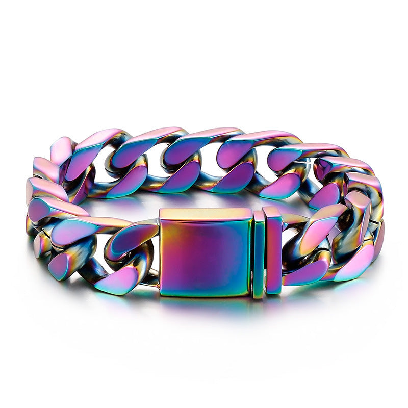 Men's Cuban Chain Bracelet - European and American Style Colorful Titanium Steel Accessory