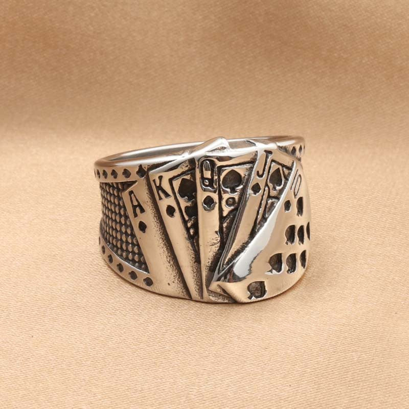 Titanium Steel Poker Flush Ring for Men – Retro Trendy Stainless Steel Playing Card Design