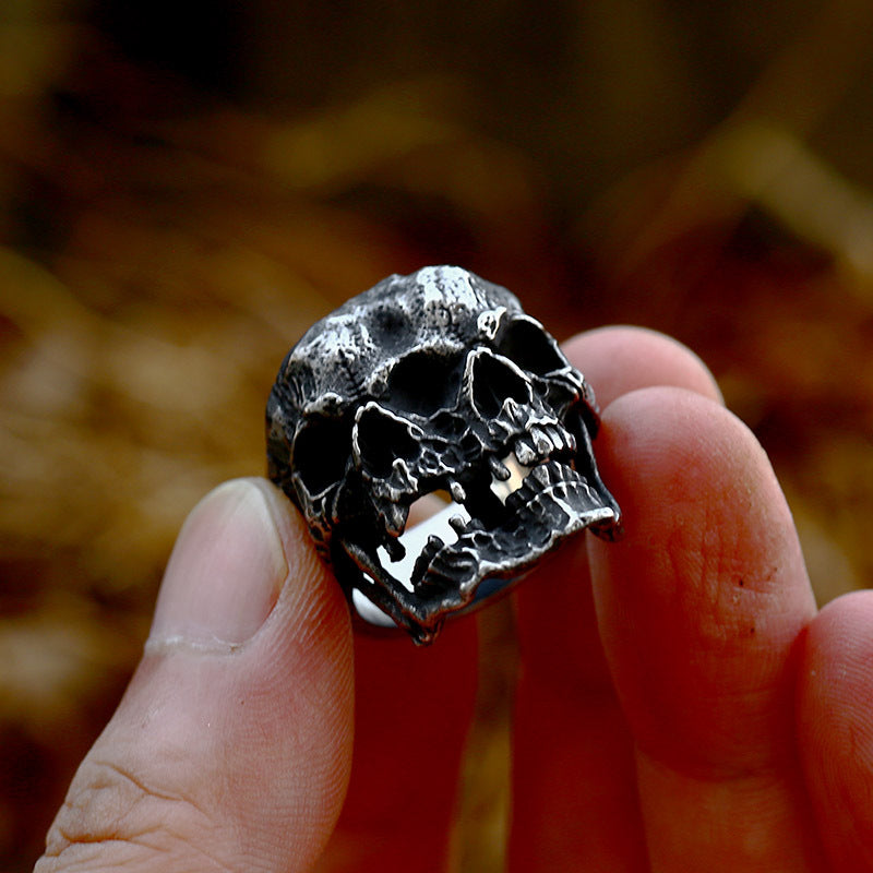 Punk Rock Double Skull Titanium Steel Ring for Men - Vintage Stainless Steel Jewelry