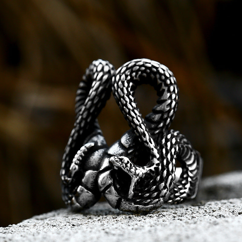 Retro European and American Men's Titanium Steel Snake Ring - Wholesale Cross-Border AliExpress Supply