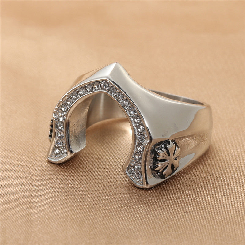 Personalized Retro Snowflake Zircon Ring for Men in Titanium Steel - Trendy Accessories