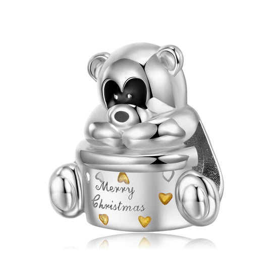 Christmas Happy Bear Silver Pendant