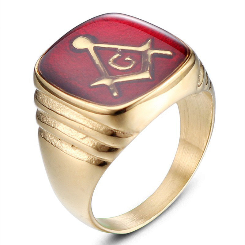 Retro Punk Epoxy Freemason Ring for Men - European and American Fashion Jewelry