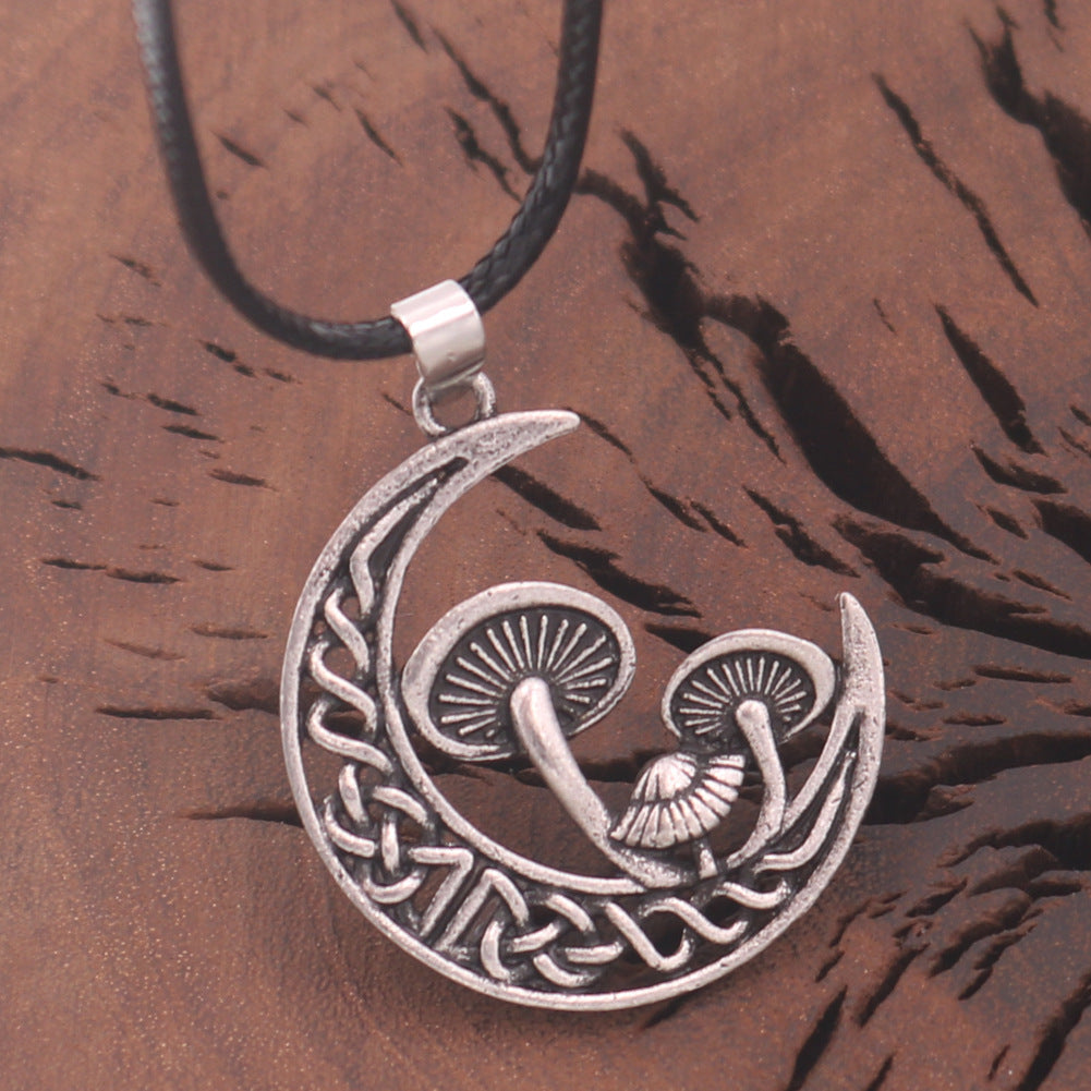 Mushroom Style Hollow Moon Pendant Necklace - European & American Jewelry for Men