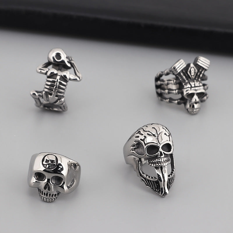 Gothic Skull Punk Ring: Exaggerated Ghost Head Titanium Steel Accessory for Men