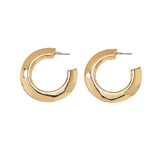 Golden Geometric C-shaped Earrings - Elegant European & American Jewelry for Women