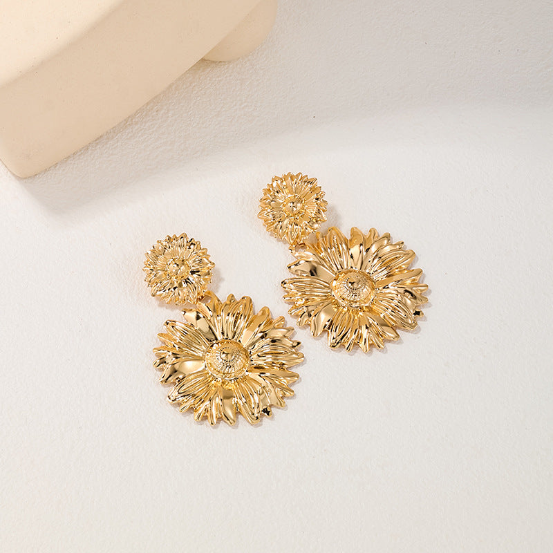 Exaggerated Sunflower Metal Earrings - Vienna Verve Collection