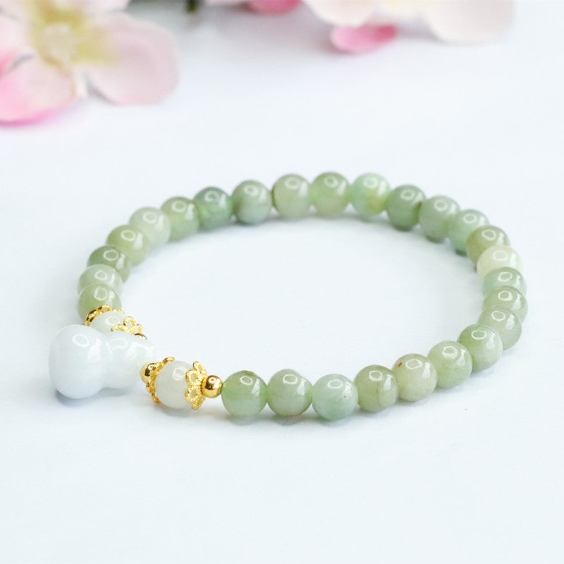 Fortune's Favor Sterling Silver Jade Gourd Bracelet