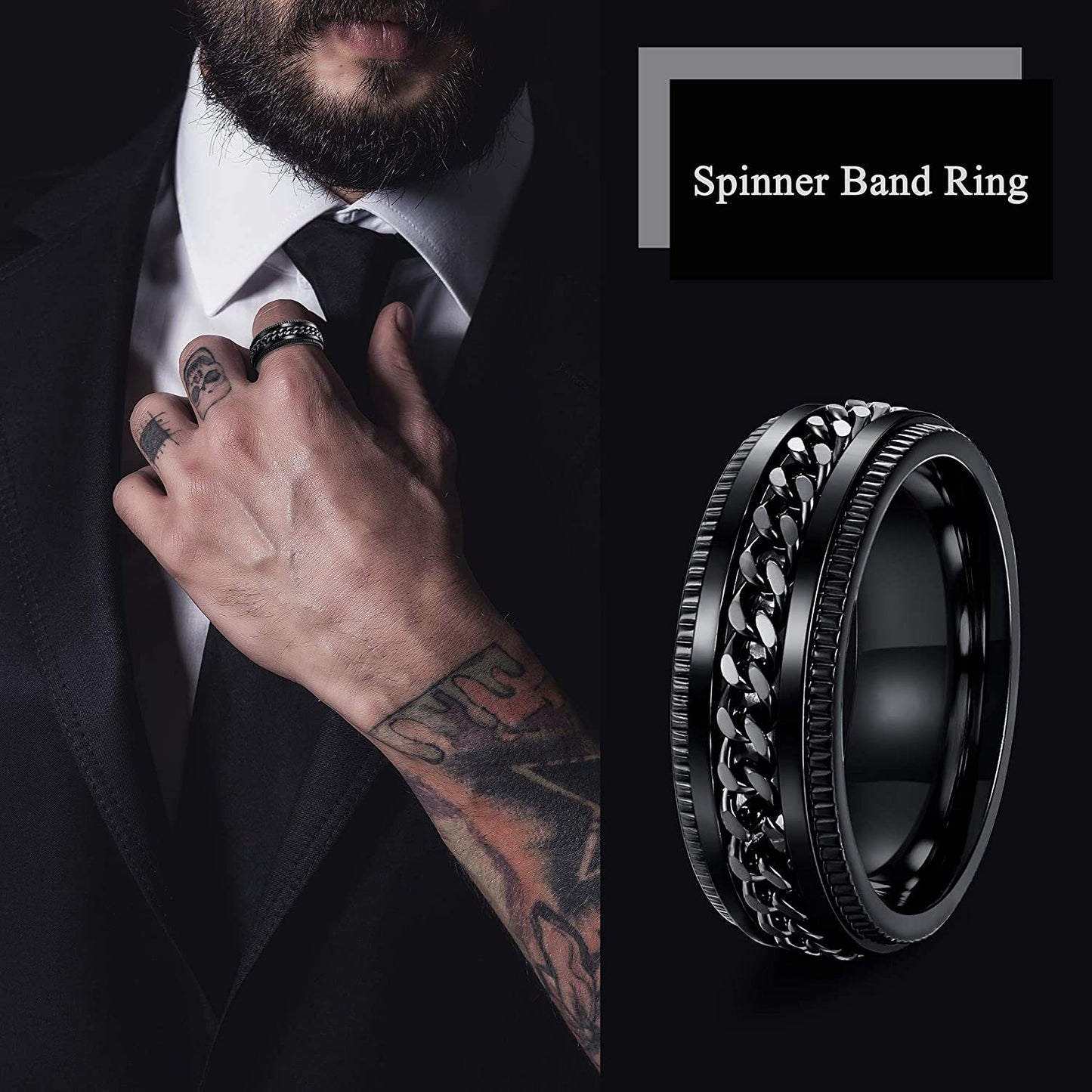 Rotating Decompression Suit Black Stainless Steel Men's Ring - 2023 Collection