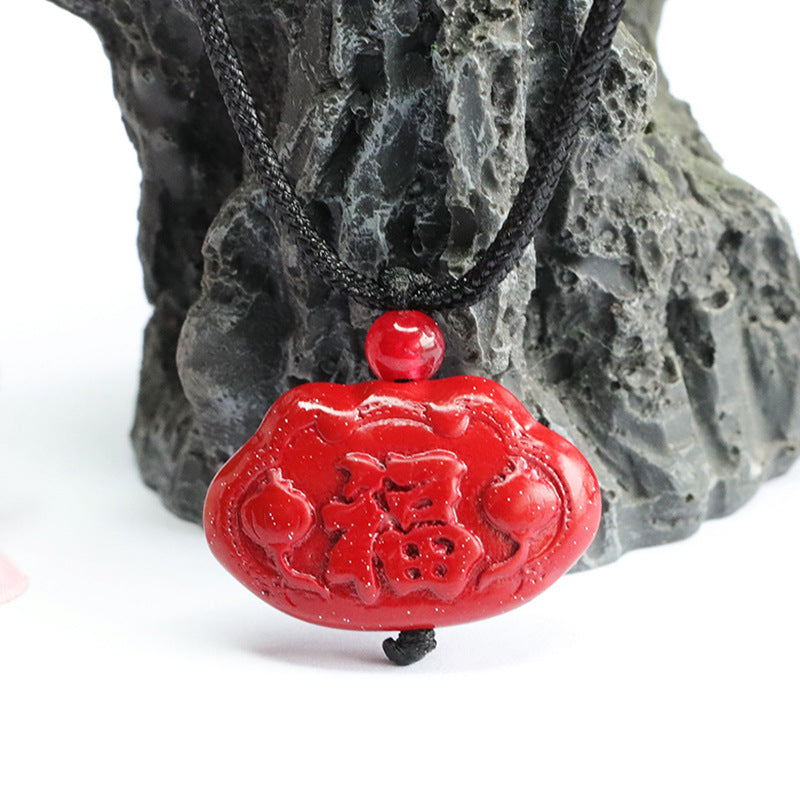 Ethnic Style Purple Gold Sand Blessing Ruyi Pendant with Cinnabar Stone