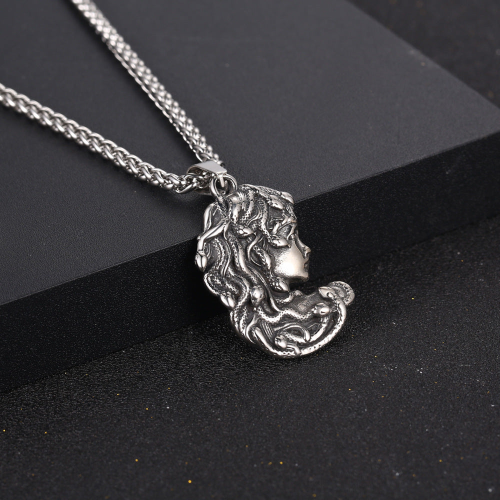 Retro Medusa Queen Pendant in Titanium Steel - Elegant Snake Design for Men and Women