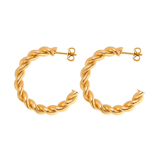 Exaggerated 18K Gold Plated Titanium Steel Fried Dough Twists Earrings - Ins Style Fashion Jewelry