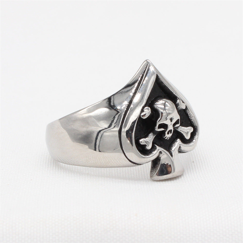 Personalized Retro Spade Ghost Magic Titanium Steel Ring for Men in European and American Style