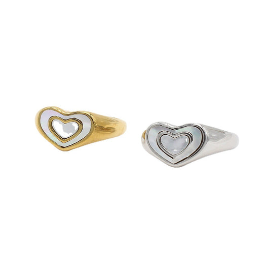 Stylish Shell Double Heart Love Lady Ring for European and American Wholesale Jewelry Trade