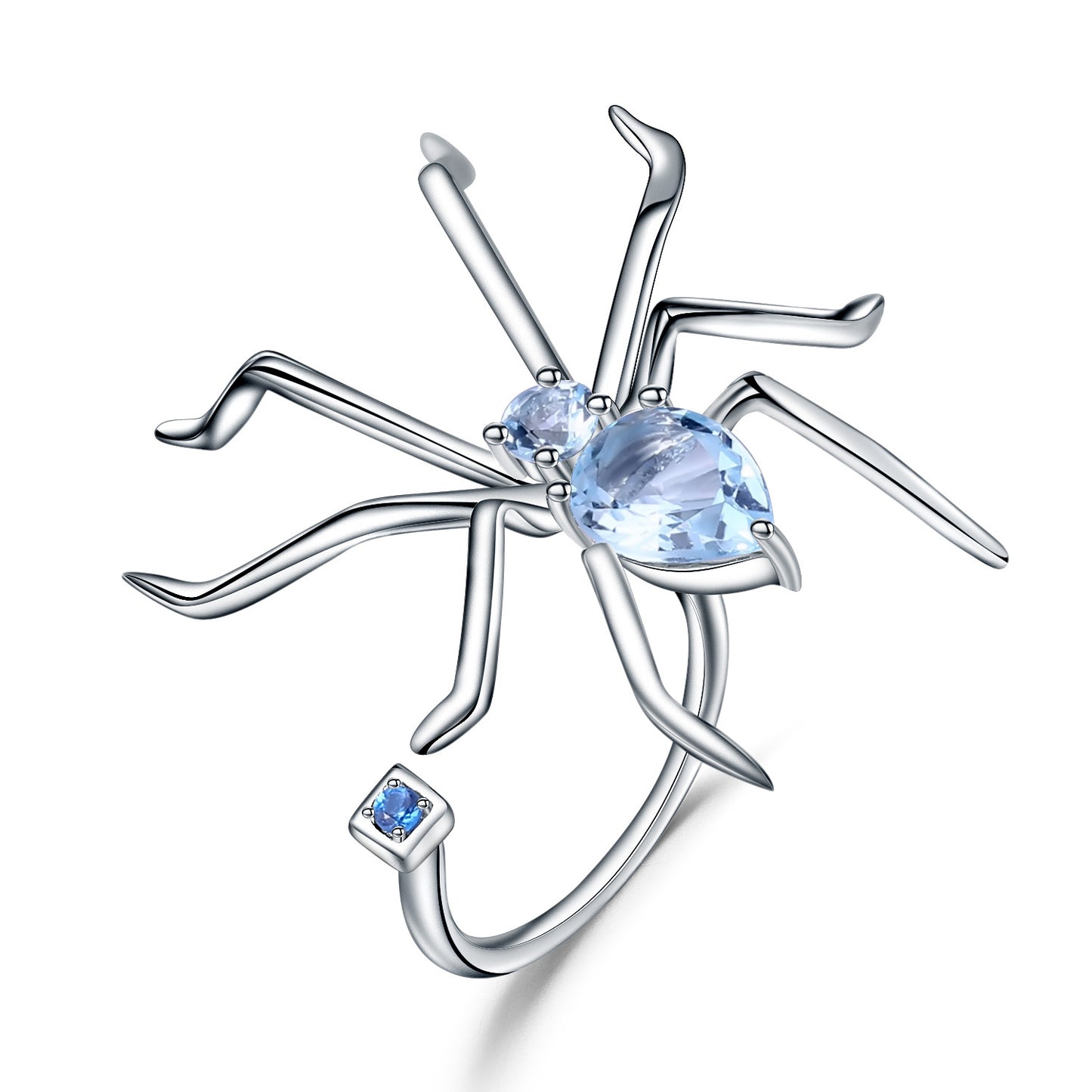 Spider Design Natural Gemstones Opening Silver Ring