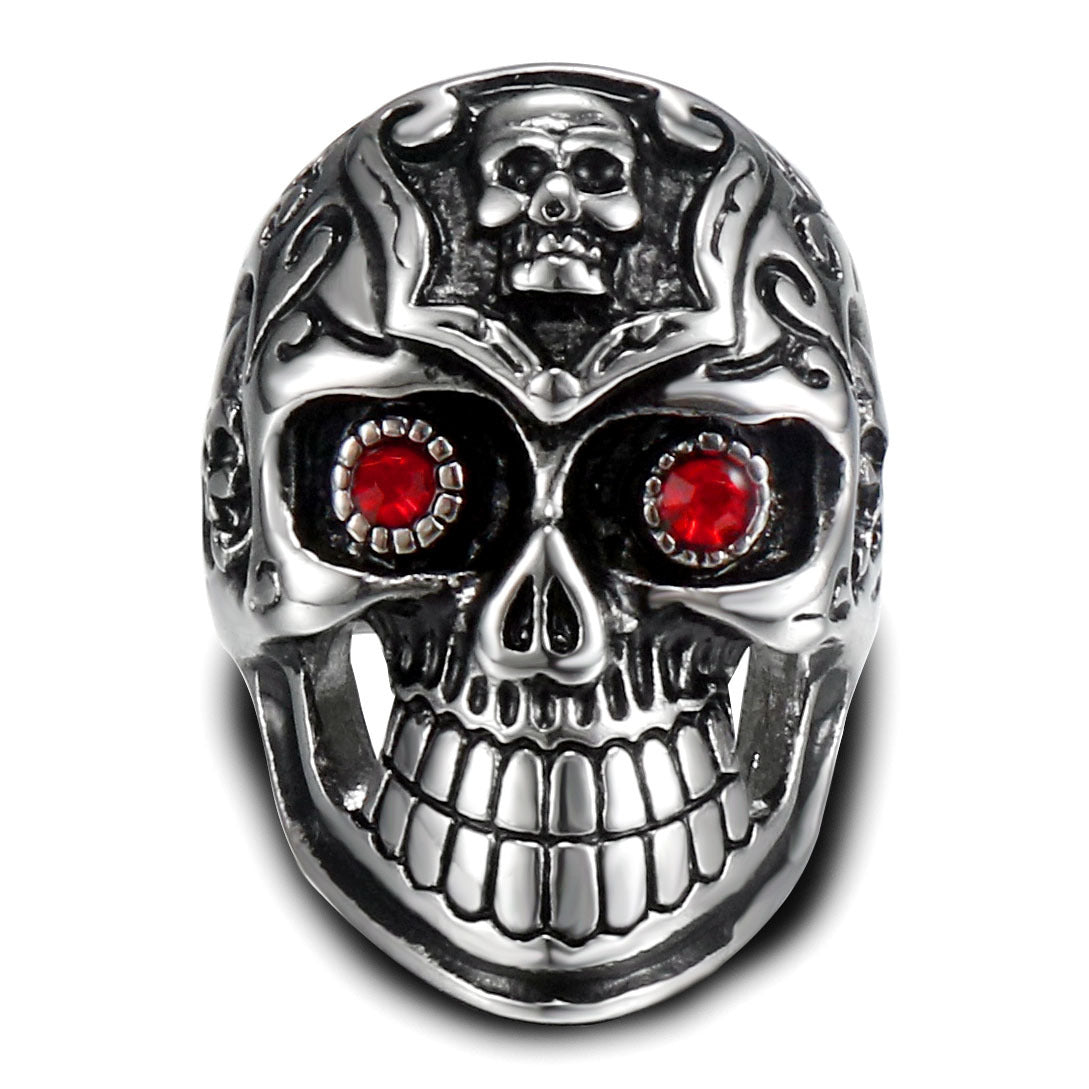 Personalized Retro Titanium Steel Skull Ring with Zircon Embellishments for Men