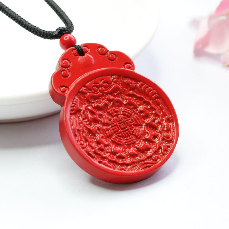 Red Sand Cinnabar Pendant with Nine Palaces Bagua Influence