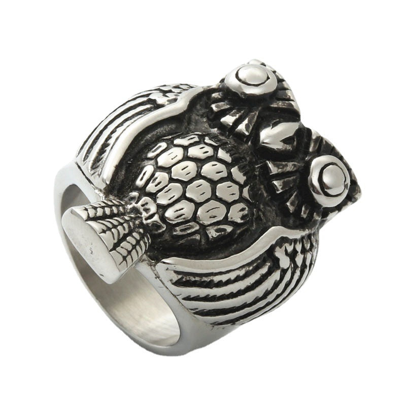 Titanium Steel Owl Ring for Men - Retro Punk Style Animal Accessory