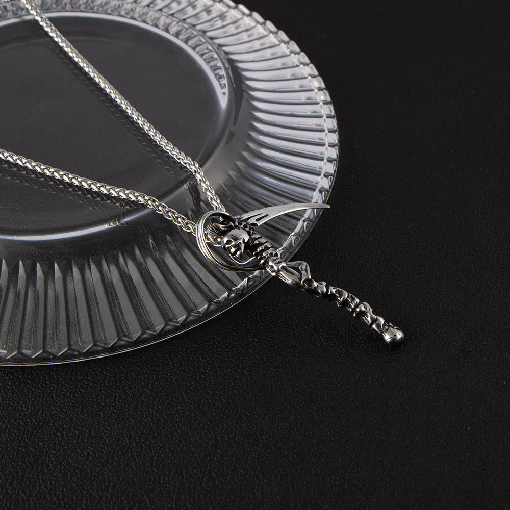 Titanium Steel Exaggerated Retro Reaper Skull & Sickle Pendant Necklace for Stylish Men