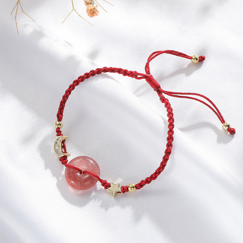 Strawberry Crystal Woven Bracelet for Women's Wealth and Red Rope Birthday Gift