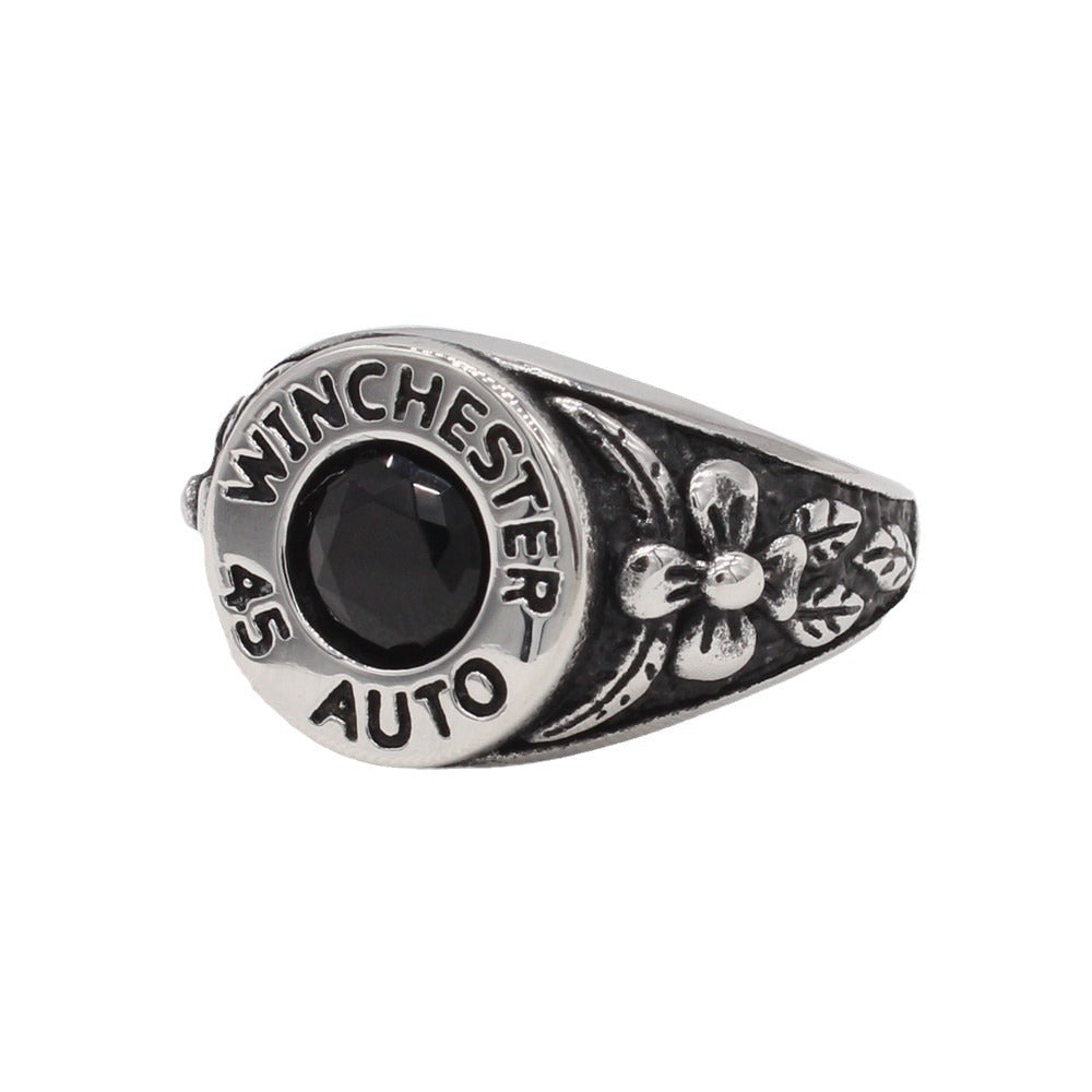 Retro Rose Zircon Men's Titanium Ring from Planderful Collection