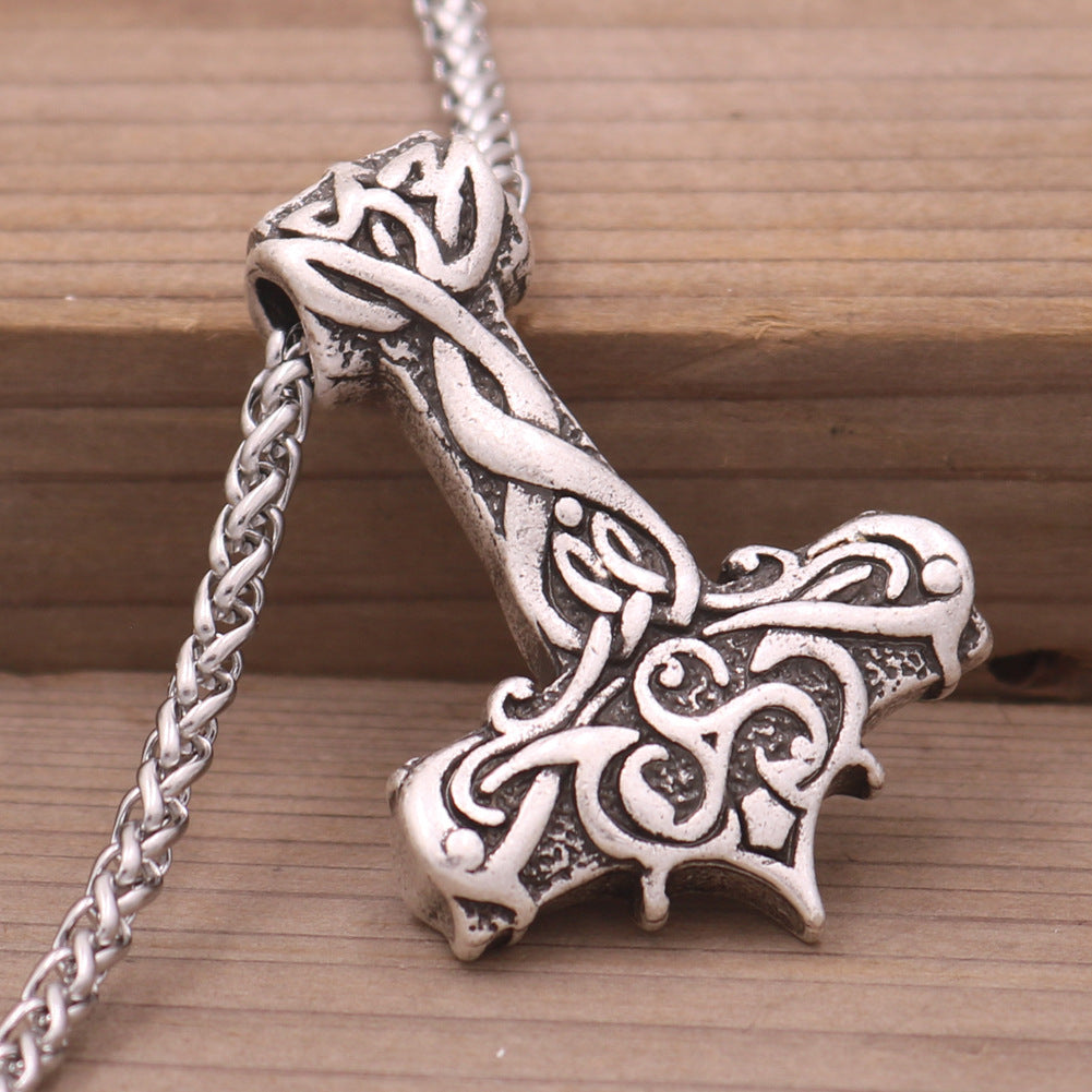 Viking Rune Thunder Hammer Necklace - Handcrafted Metal Pendant from Norse Legacy Collection