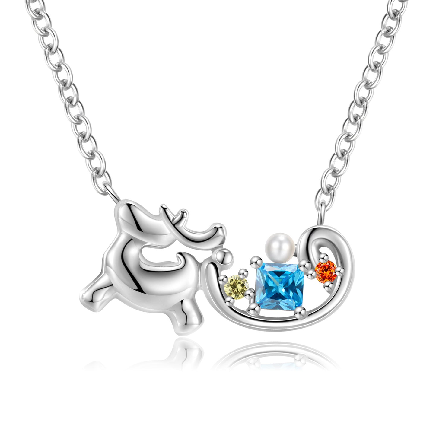 Christmas Elk Sleigh Zircon Silver Necklace