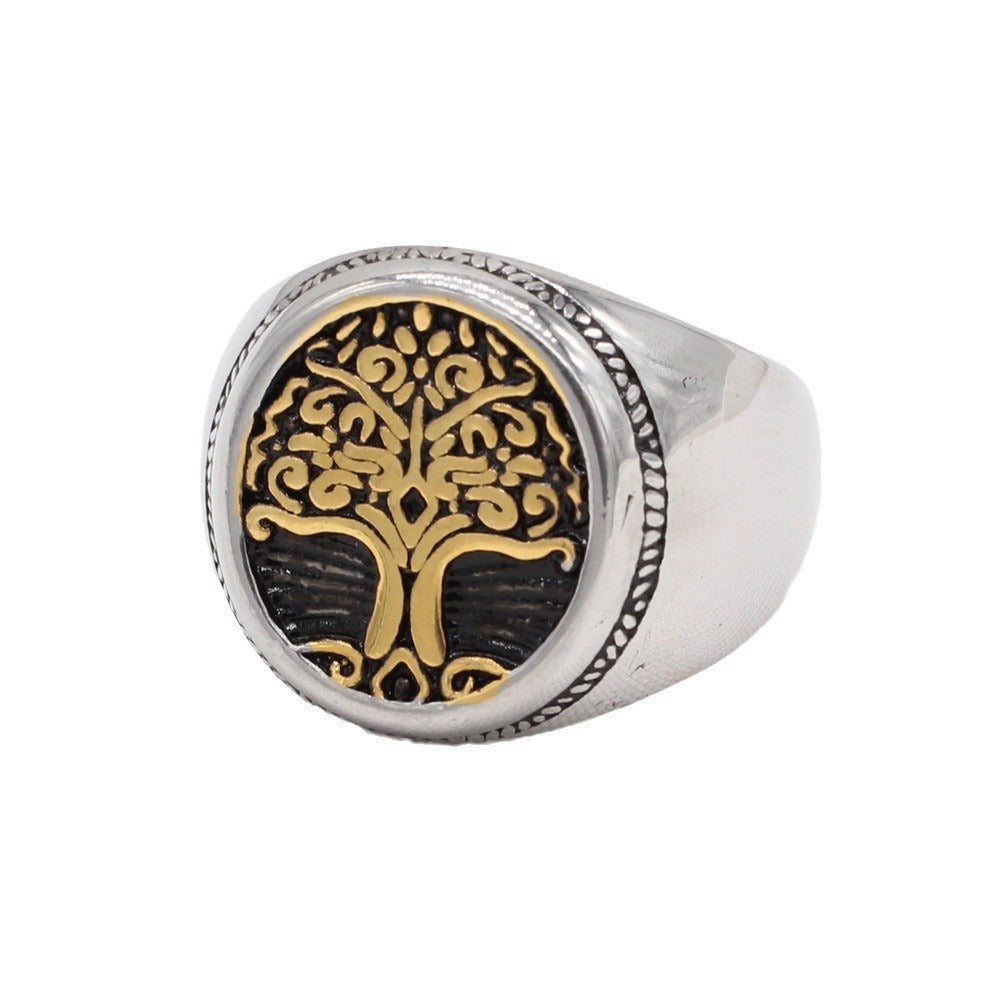 European Vintage Life Tree Christmas Tree Titanium Steel Ring by Planderful