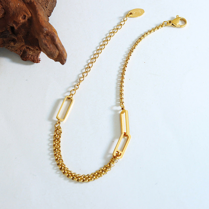 Golden Double-Layer Chain Bracelet with Geometric Hollow Design