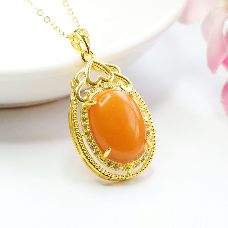 Golden Love Pendant with Beeswax Amber Detail