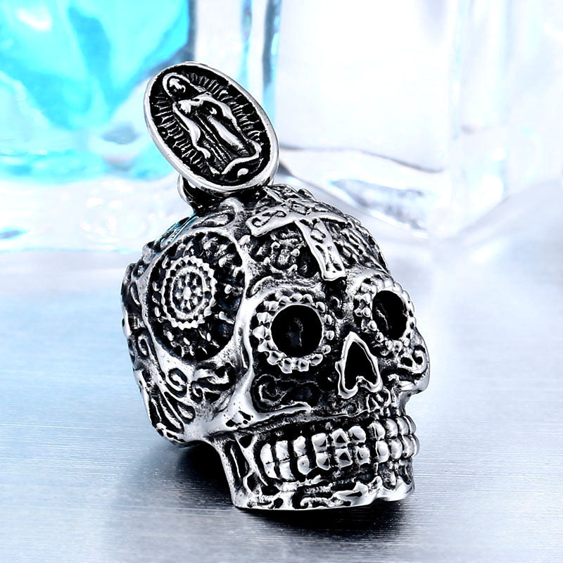 Vintage-Inspired Titanium Steel Virgin Skull Pendant for Men - Retro Punk Jewelry Wholesale