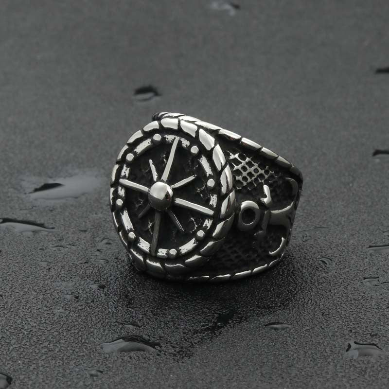 Titanium Steel Compass Ring for Men - Retro Punk Direction Pointer Jewelry