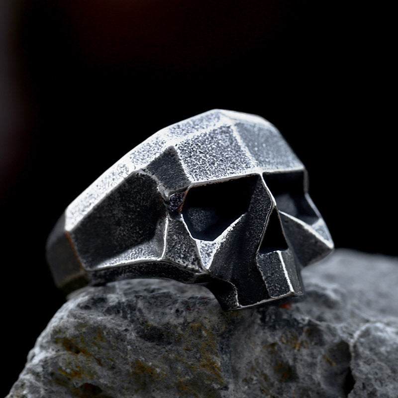 Punk-Inspired Titanium Steel Skull and Robot Ghost Head Ring for Men - Edgy Hip Hop Jewelry Collection