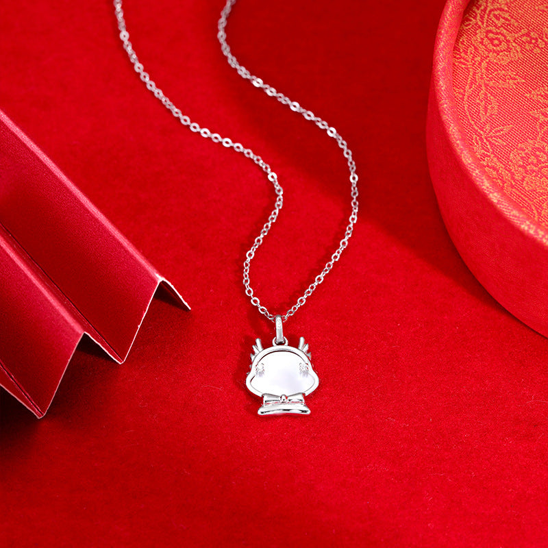Mother of Pearl Dragon Baby Pendant Sterling Silver Necklace